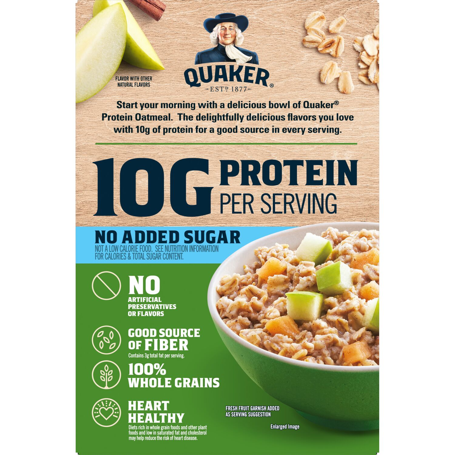 slide 2 of 5, Quaker Instant Oatmeal Protein No Added Sugar Apples & Cinnamon 10.5 Oz 6 Count, 6 ct