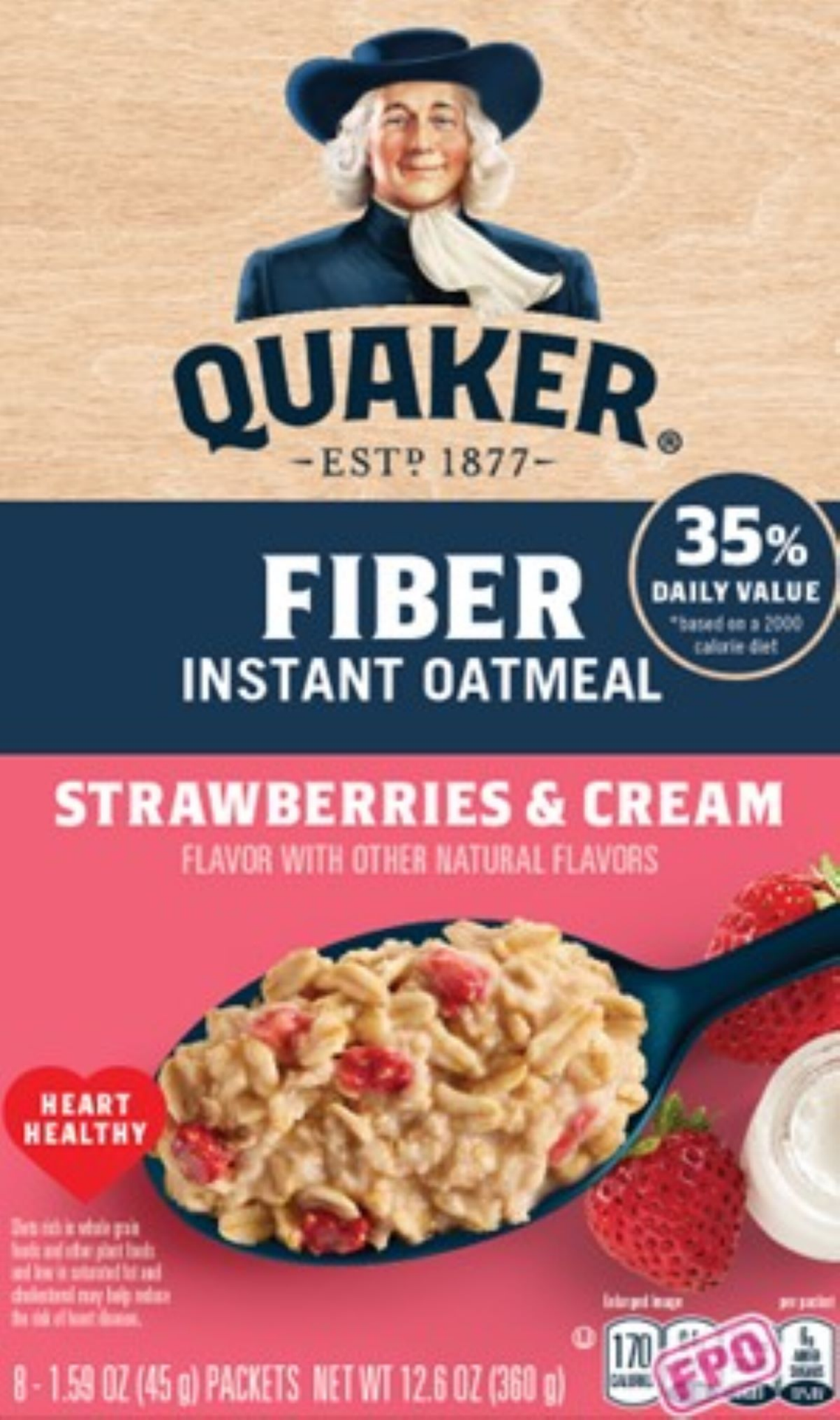 slide 1 of 1, Quaker Fiber Oatmeal Straw & Crm, 12.6 oz