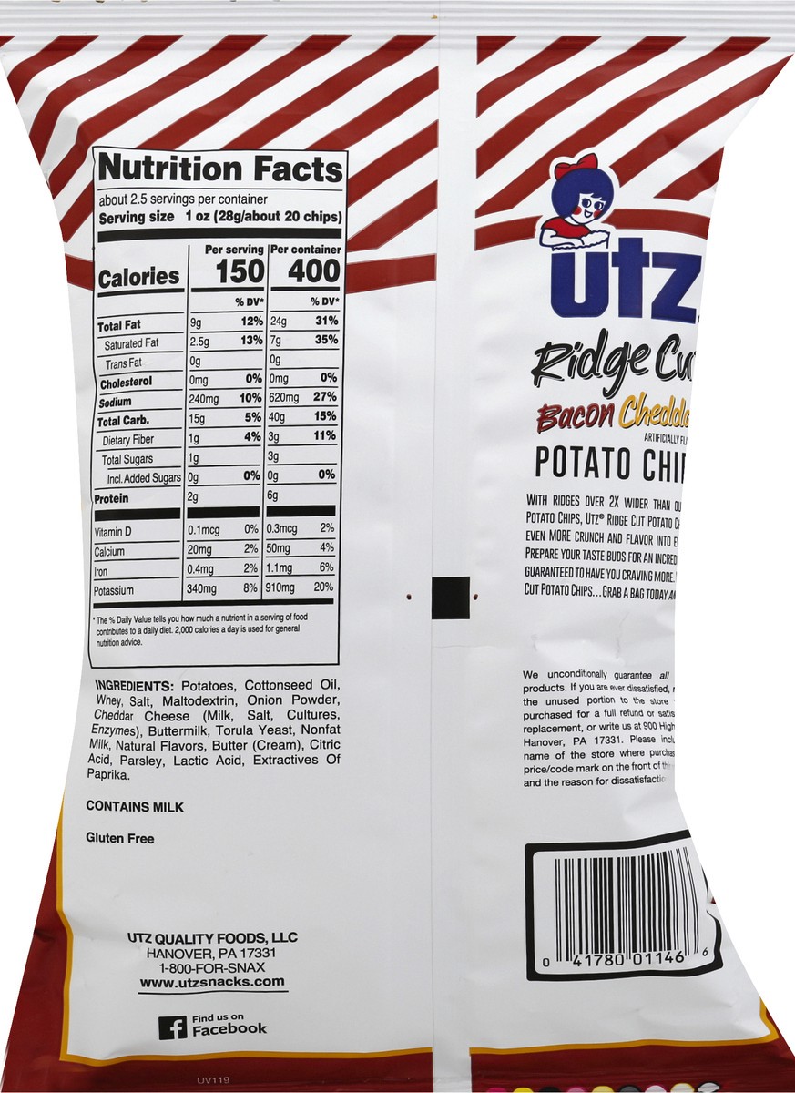 slide 8 of 8, Utz Potato Chips, Bacon Cheddar, Ridge Cut, 2.62 oz