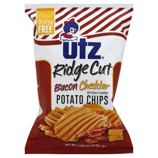 slide 1 of 8, Utz Potato Chips, Bacon Cheddar, Ridge Cut, 2.62 oz