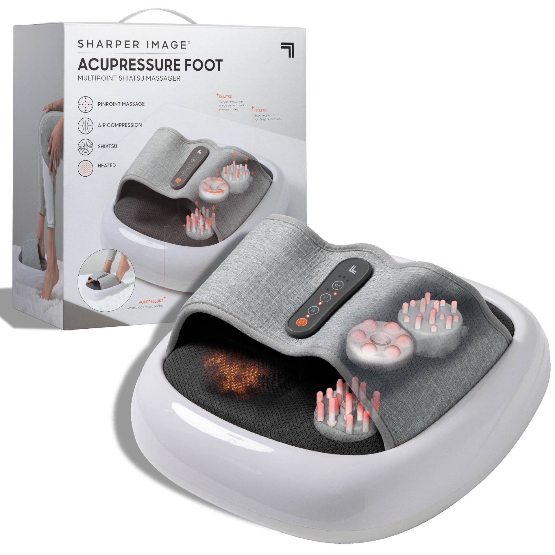 slide 1 of 6, Sharper Image Massager Acupoint Foot Multipoint Acupressure - White/Grey, 1 ct