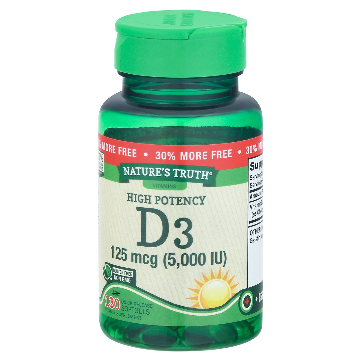 Nature's Truth High Potency Vitamin D3 Dietary Supplement Softgels 130 ...