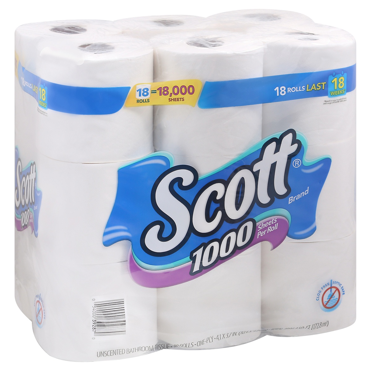 slide 4 of 9, Scott 1000 Toilet Paper, 18 Rolls, Septic-Safe, 1-Ply Toilet Tissue, 18 ct