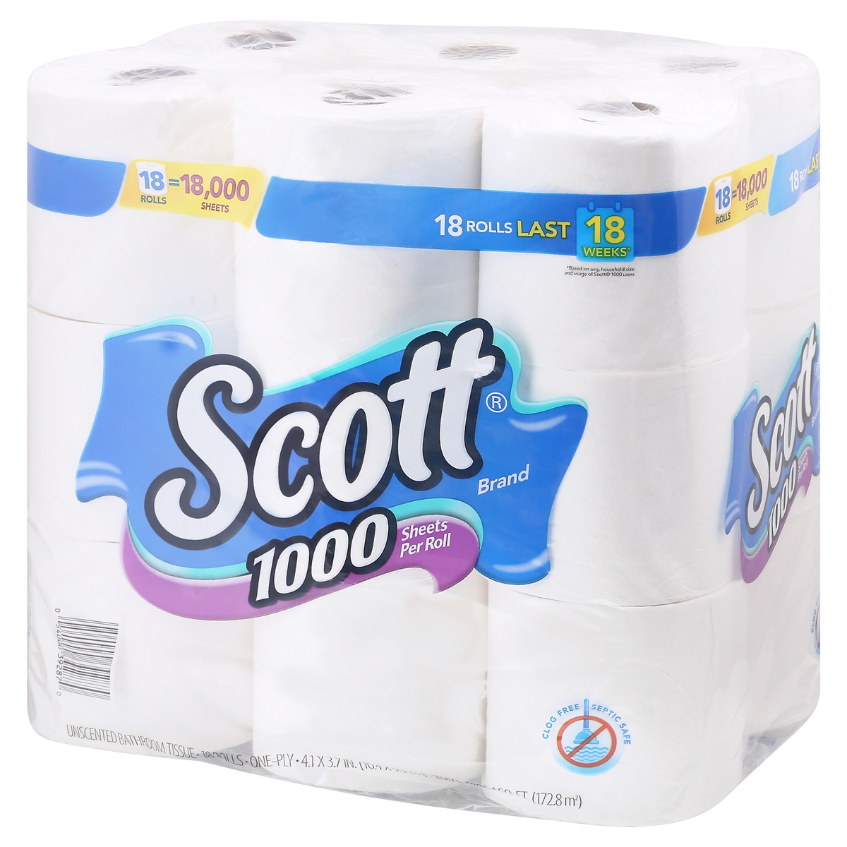 slide 9 of 9, Scott 1000 Toilet Paper, 18 Rolls, Septic-Safe, 1-Ply Toilet Tissue, 18 ct