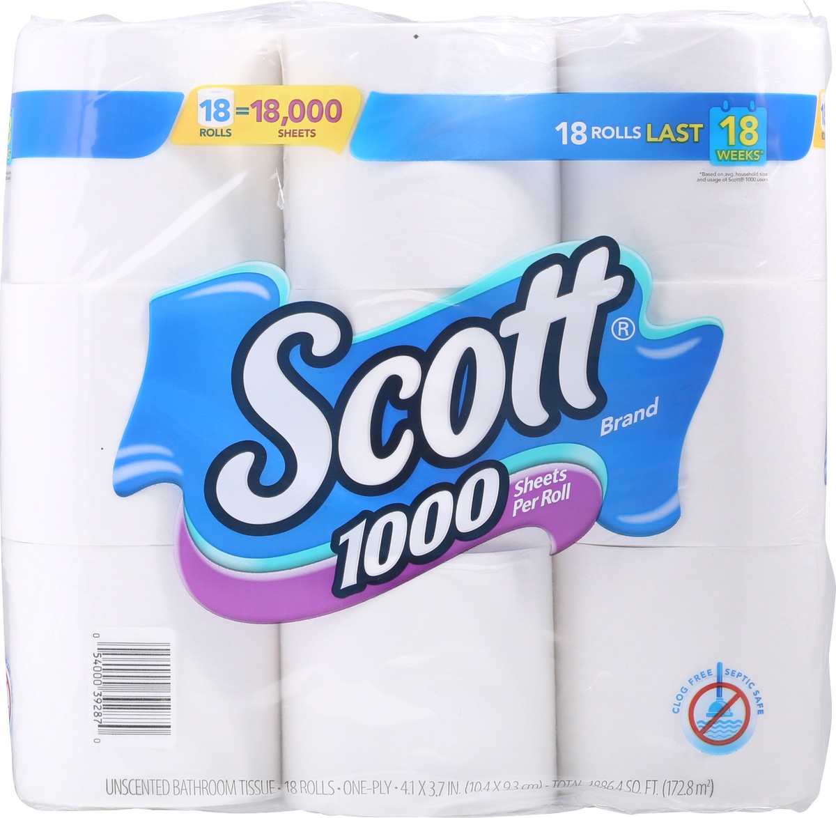 slide 7 of 9, Scott 1000 Toilet Paper, 18 Rolls, Septic-Safe, 1-Ply Toilet Tissue, 18 ct