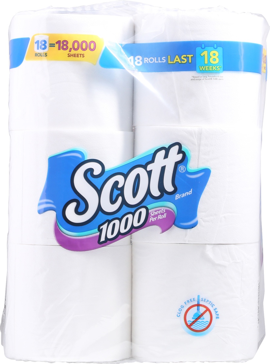 slide 5 of 9, Scott 1000 Toilet Paper, 18 Rolls, Septic-Safe, 1-Ply Toilet Tissue, 18 ct