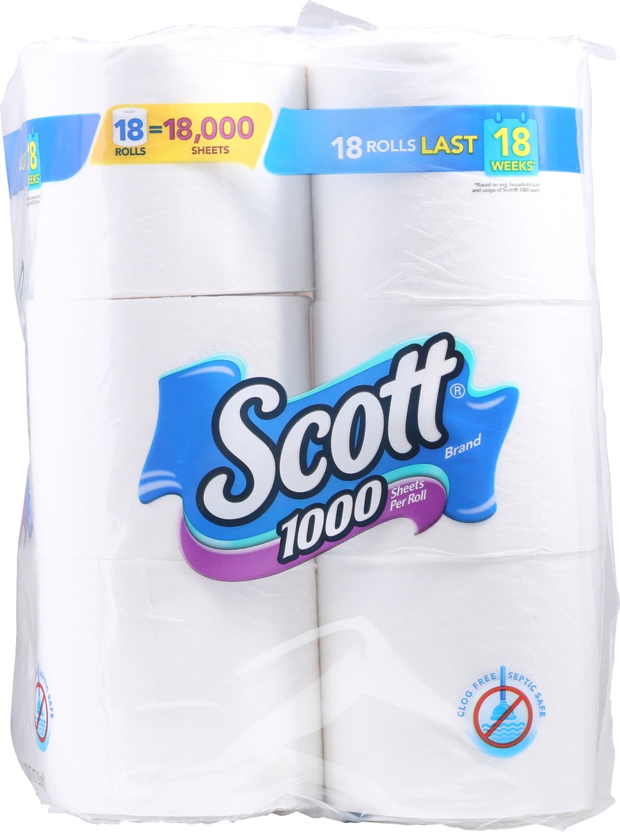 slide 3 of 9, Scott 1000 Toilet Paper, 18 Rolls, Septic-Safe, 1-Ply Toilet Tissue, 18 ct