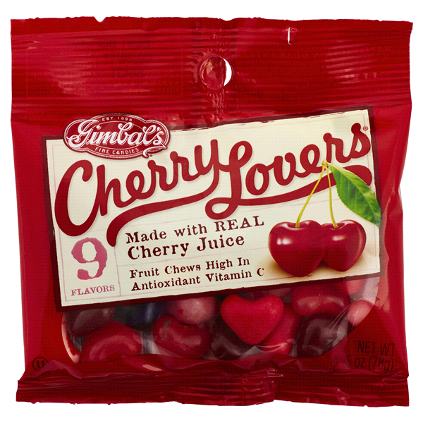 slide 1 of 1, Gimbal's Cherry Lovers Heart Shaped Fruit Chews, 2.75 oz