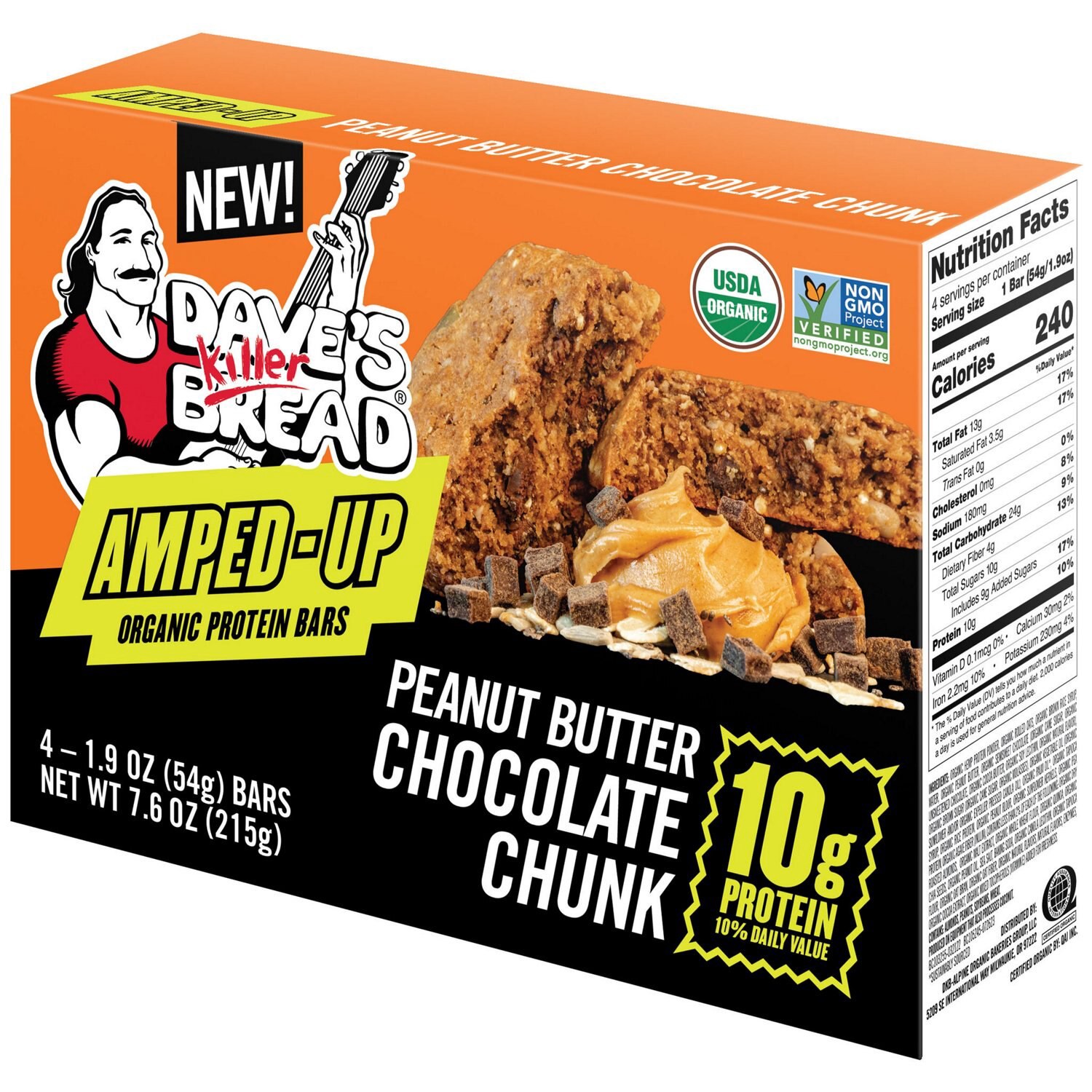 slide 3 of 8, Dave's Killer Bread, Amped Up Organic Protein Bars, 4 Ct, 7.6 Oz, 1.9 oz