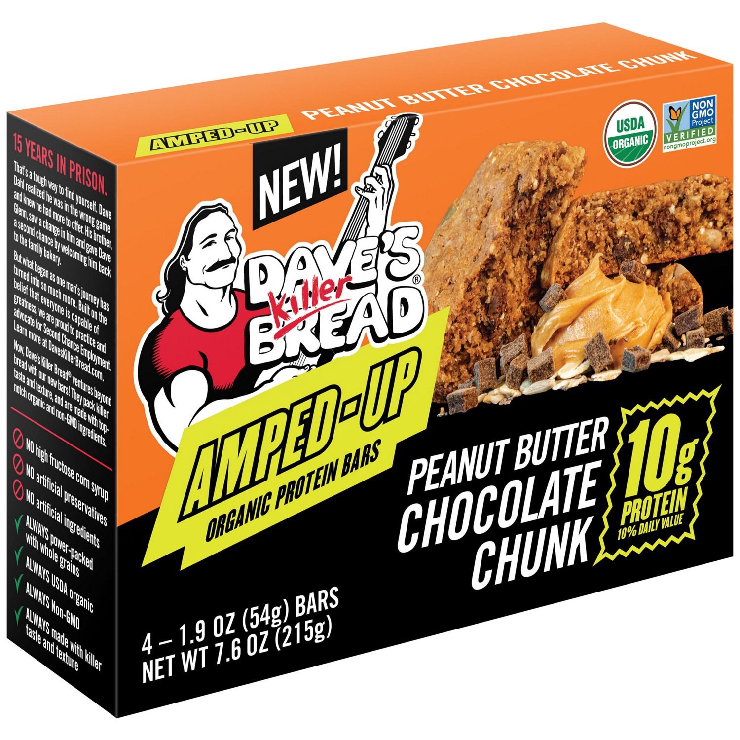 slide 4 of 8, Dave's Killer Bread, Amped Up Organic Protein Bars, 4 Ct, 7.6 Oz, 1.9 oz