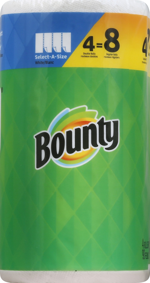 slide 5 of 7, Bounty Select-A-Size Paper Towels, White, 4 Double Rolls = 8 Regular Rolls, 4 Count, 4 ct