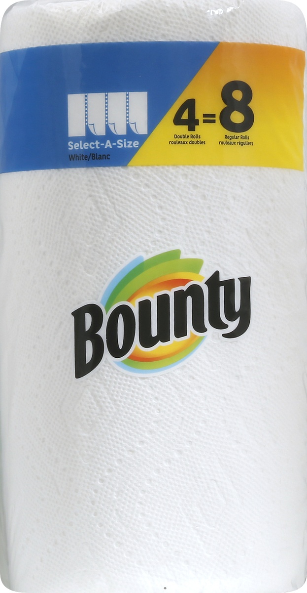 slide 6 of 7, Bounty Select-A-Size Paper Towels, White, 4 Double Rolls = 8 Regular Rolls, 4 Count, 4 ct