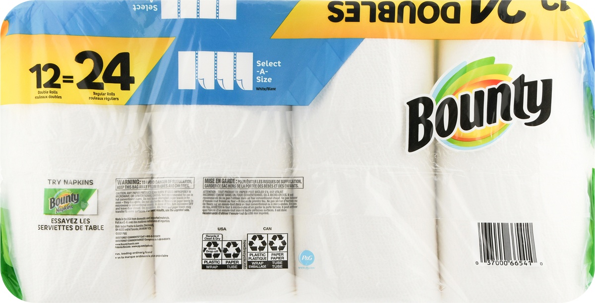 slide 4 of 9, Bounty Select-A-Size White Double Rolls 2-Ply Paper Towels 12 ea Pack, 12 ct