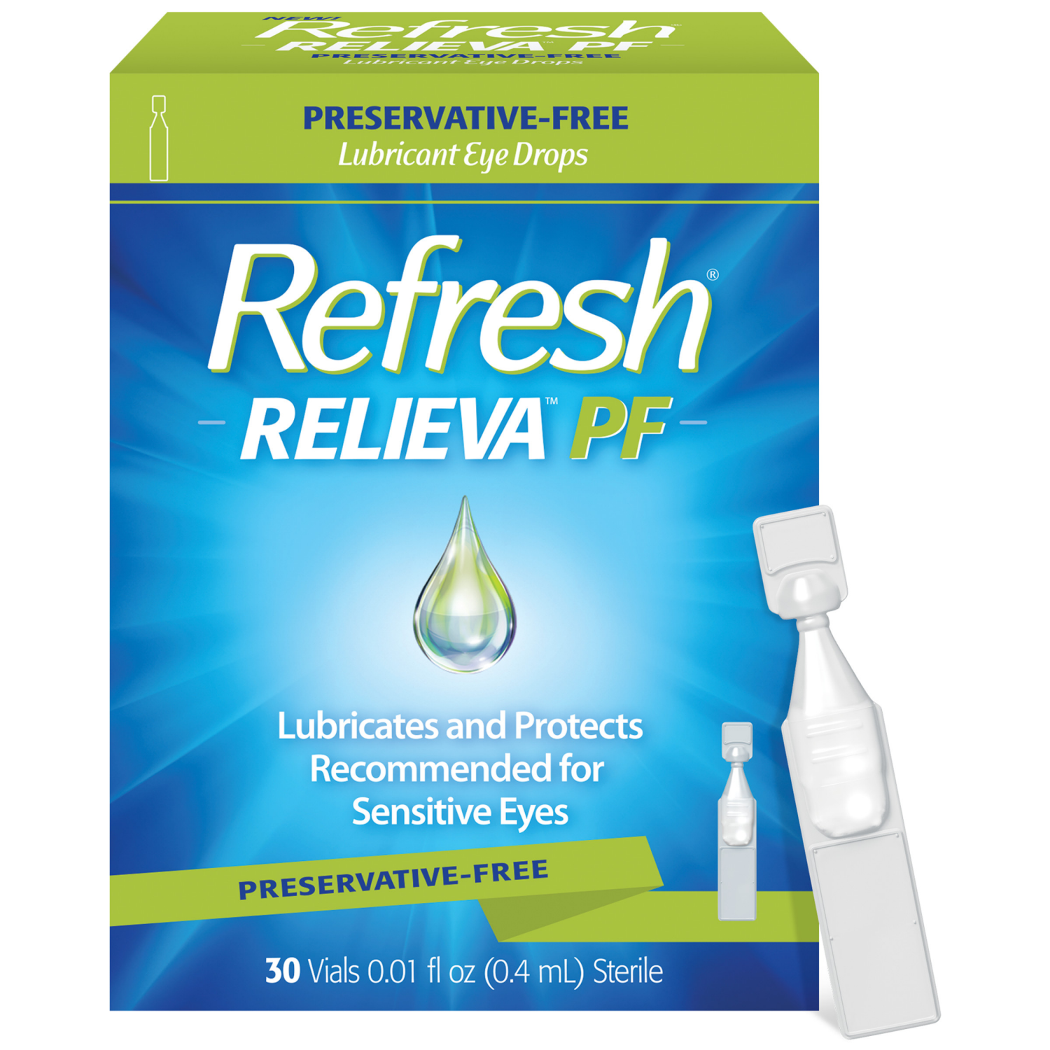 slide 1 of 8, Refresh Relieva PF Lubricant Eye Drops 30 - 0.01 fl oz Vials, 30 ct
