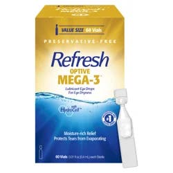 Refresh Optive Mega-3 Lubricant Eye Drops Non-Preserved Tears, 60 Single-Use Containers, 0.01 fl oz (0.4 mL)