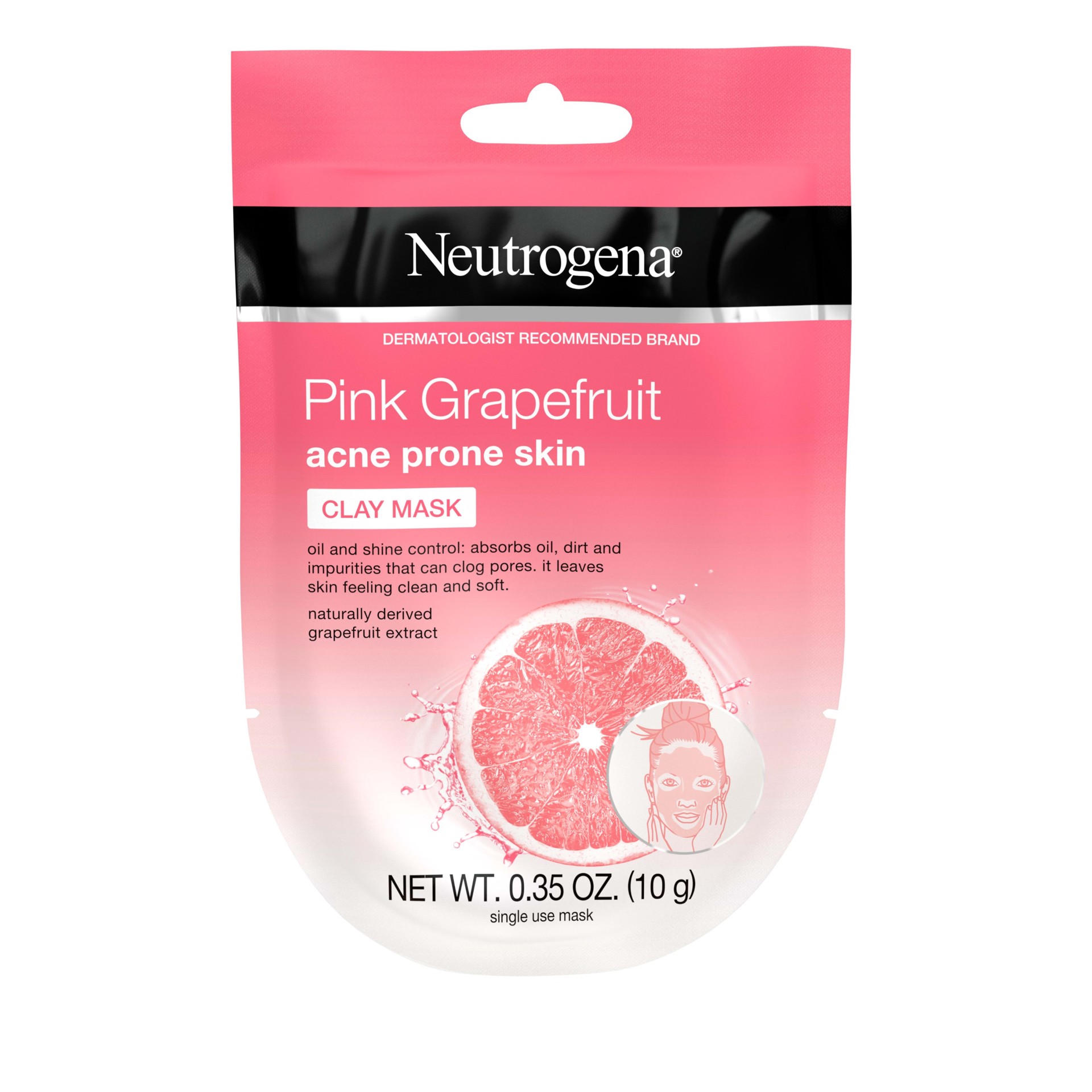 slide 3 of 5, Neutrogena Pink Grapefruit Acne Prone Skin Clay Face Mask, 1 ct, 0.35 oz