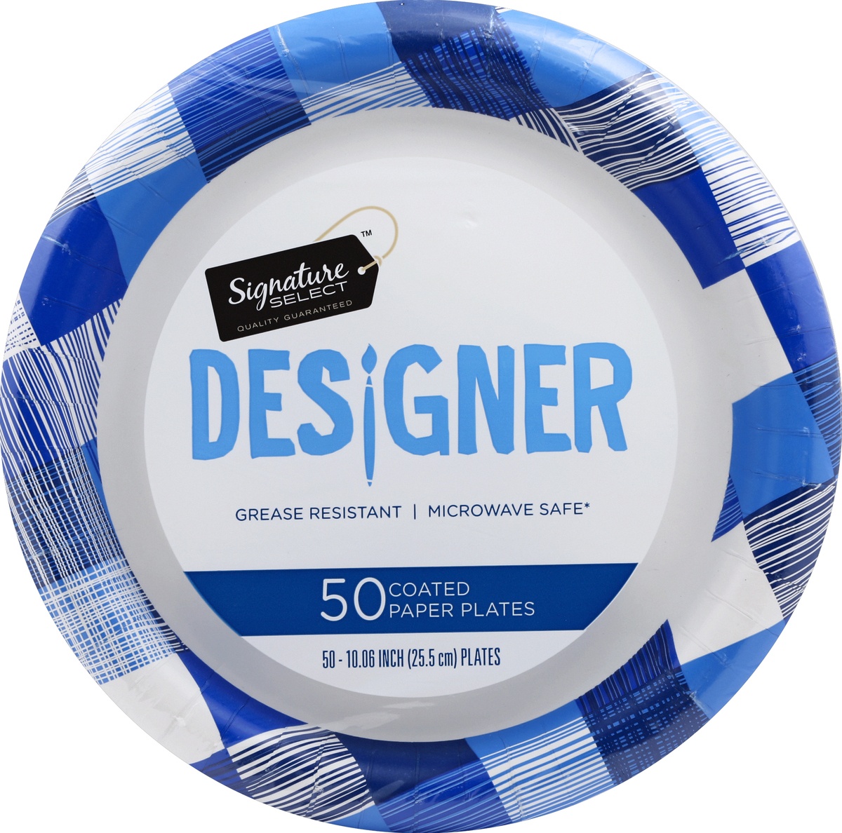 slide 3 of 3, Signature Home Paper Plates, Coated, Designer, 10.25 Inch, Family Pack, 50 ct