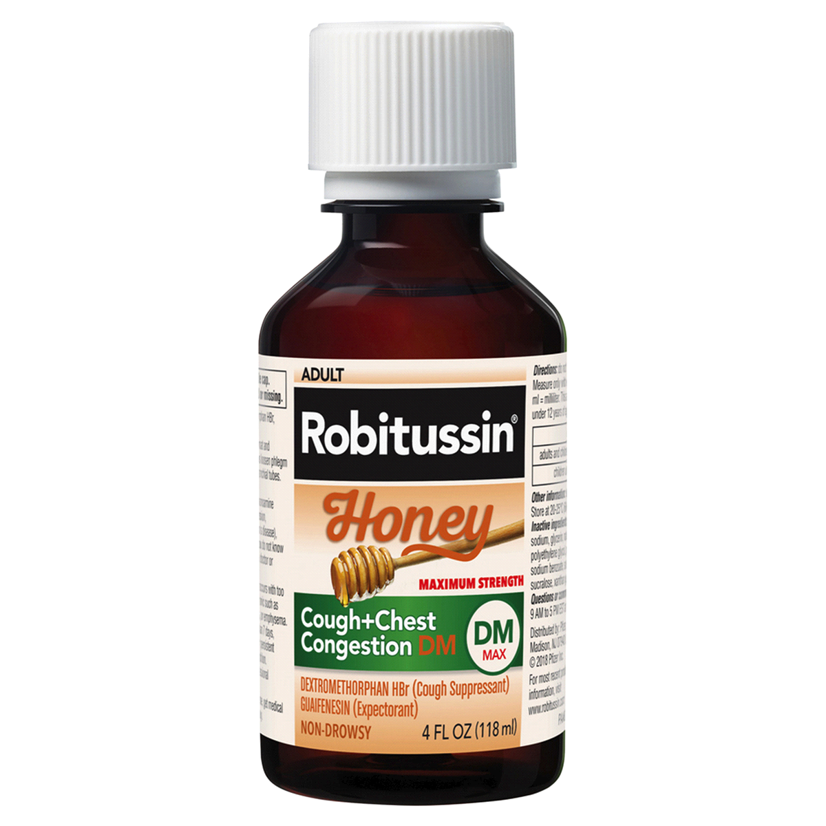slide 4 of 5, Robitussin Maximum Strength Honey Cough + Chest Congestion DM, Cough Medicine for Cough and Chest Congestion Relief Made with Real Honey - 4 Fl Oz Bottle, 4 oz