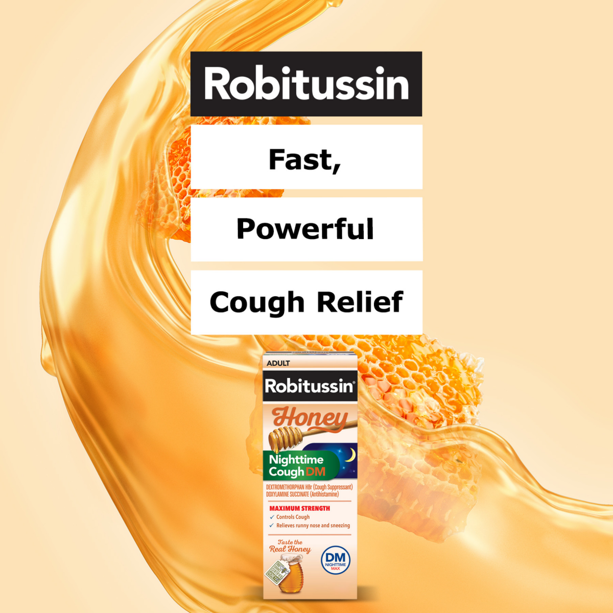 slide 2 of 4, Robitussin Adult Maximum Strength Honey Nighttime Cough DM 8 fl oz, 8 fl oz