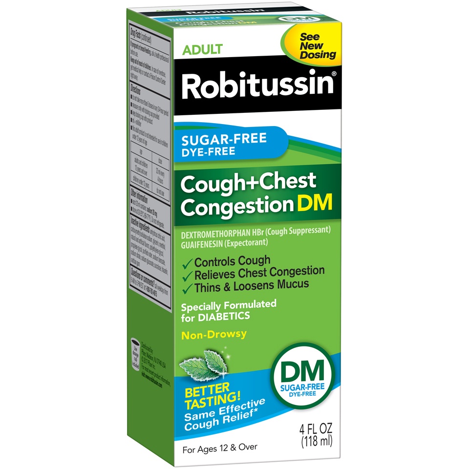 slide 5 of 6, Robitussin Adult Sugar-Free Cough+Chest Congestion DM 4 oz, 1 ct