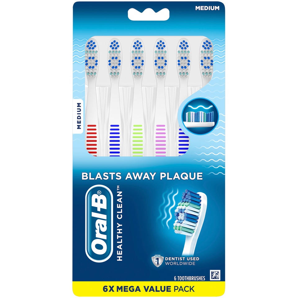 slide 1 of 3, Oral-B Healthy Clean Toothbrush Medium, 6 ct