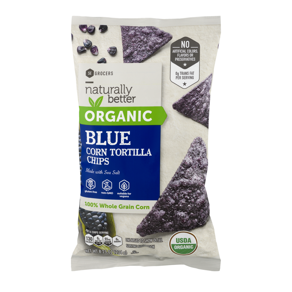 slide 1 of 1, SE Grocers Naturally Better Organic Chips Corn Tortilla Blue, 9 oz