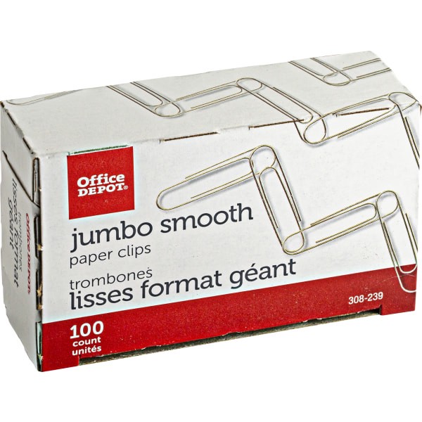 slide 3 of 5, Office Depot Brand Paper Clips, Jumbo - Silver, 10 ct