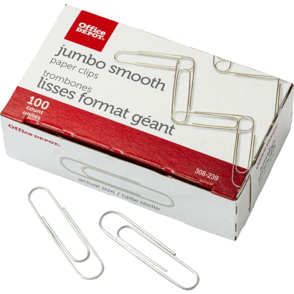 slide 4 of 5, Office Depot Brand Paper Clips, Jumbo - Silver, 10 ct