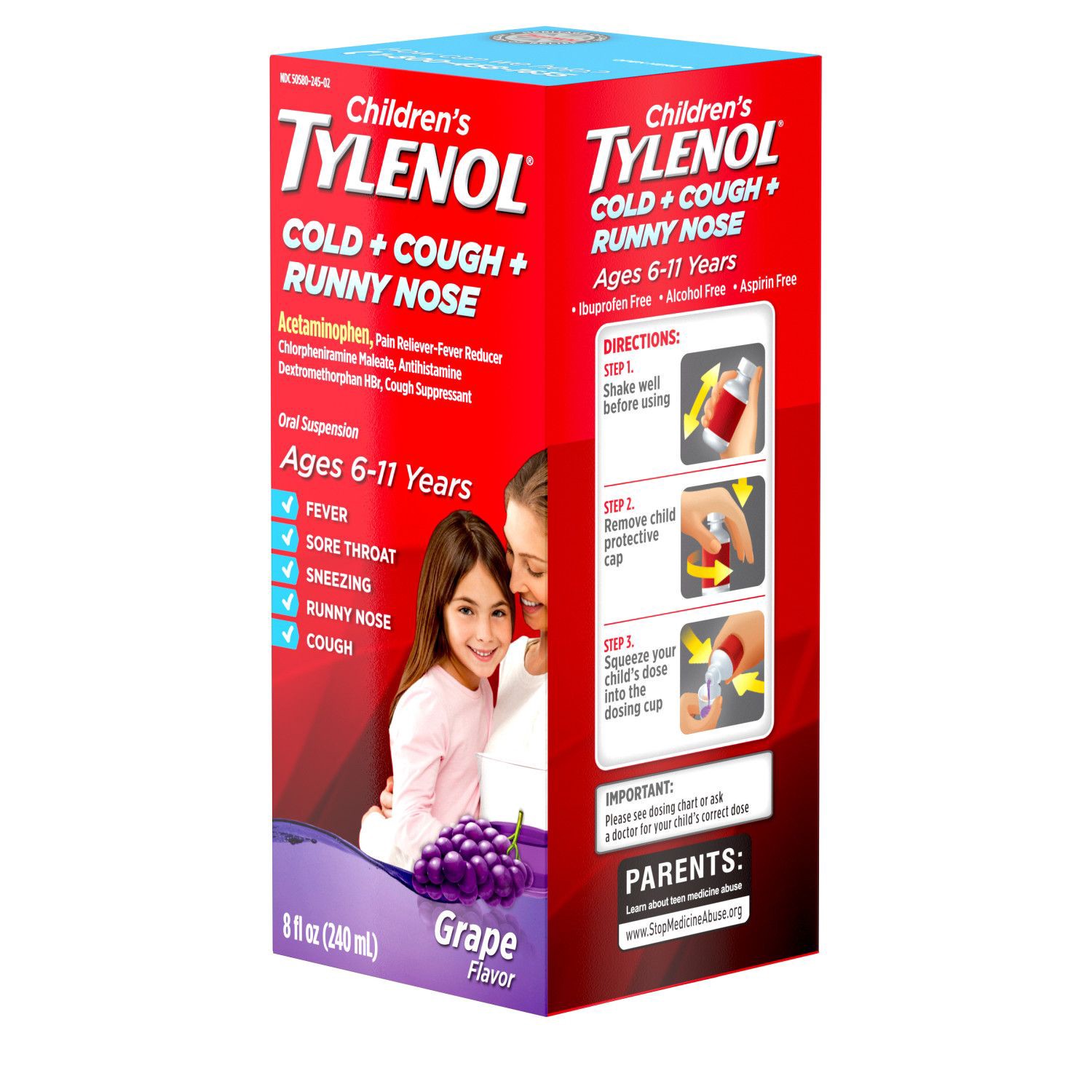 slide 2 of 6, Tylenol Children's Tylenol Cold + Cough + Runny Nose, 8 Fl. Oz, 8 oz