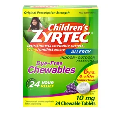 Zyrtec Children&#x27;s Zyrtec Allergy Dye-Free Chewables 6 Years &amp; Older Grape Flavor 24 Count