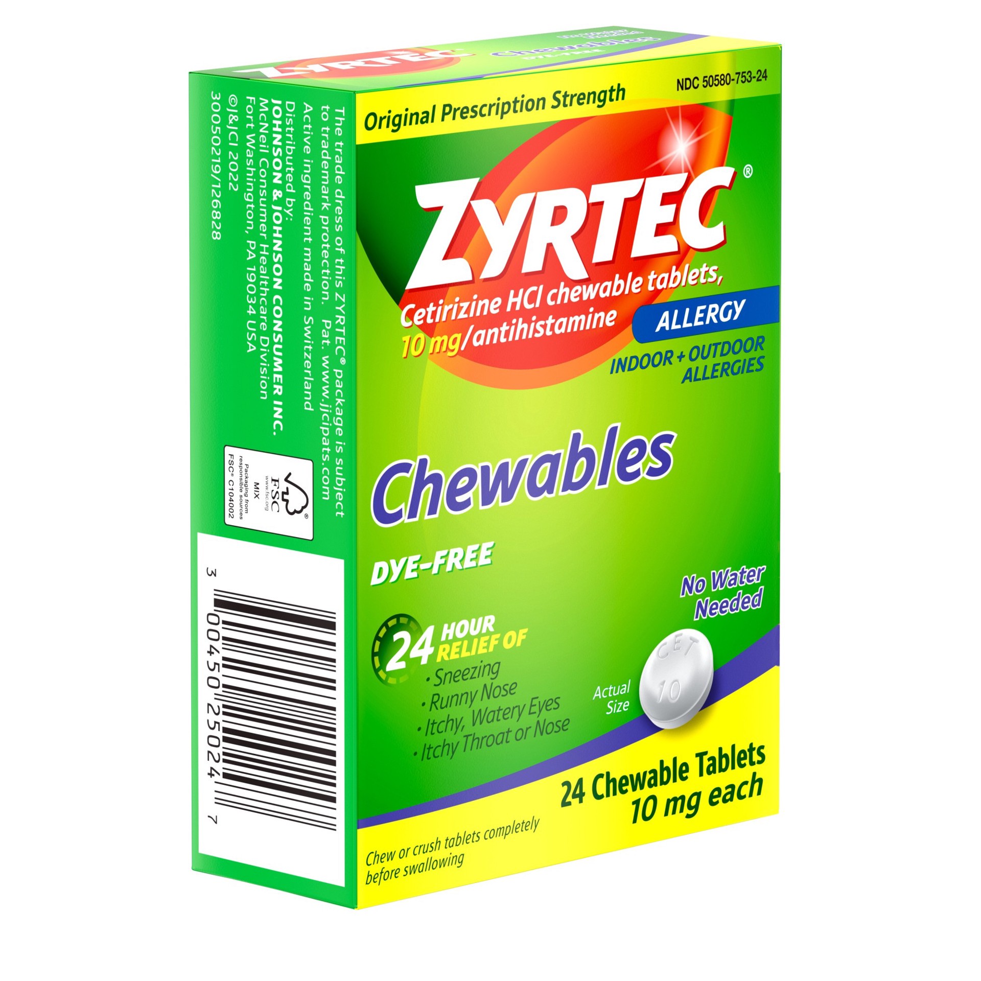 Zyrtec Allergy Dye-Free Chewables, 24 Count 24 ct | Shipt