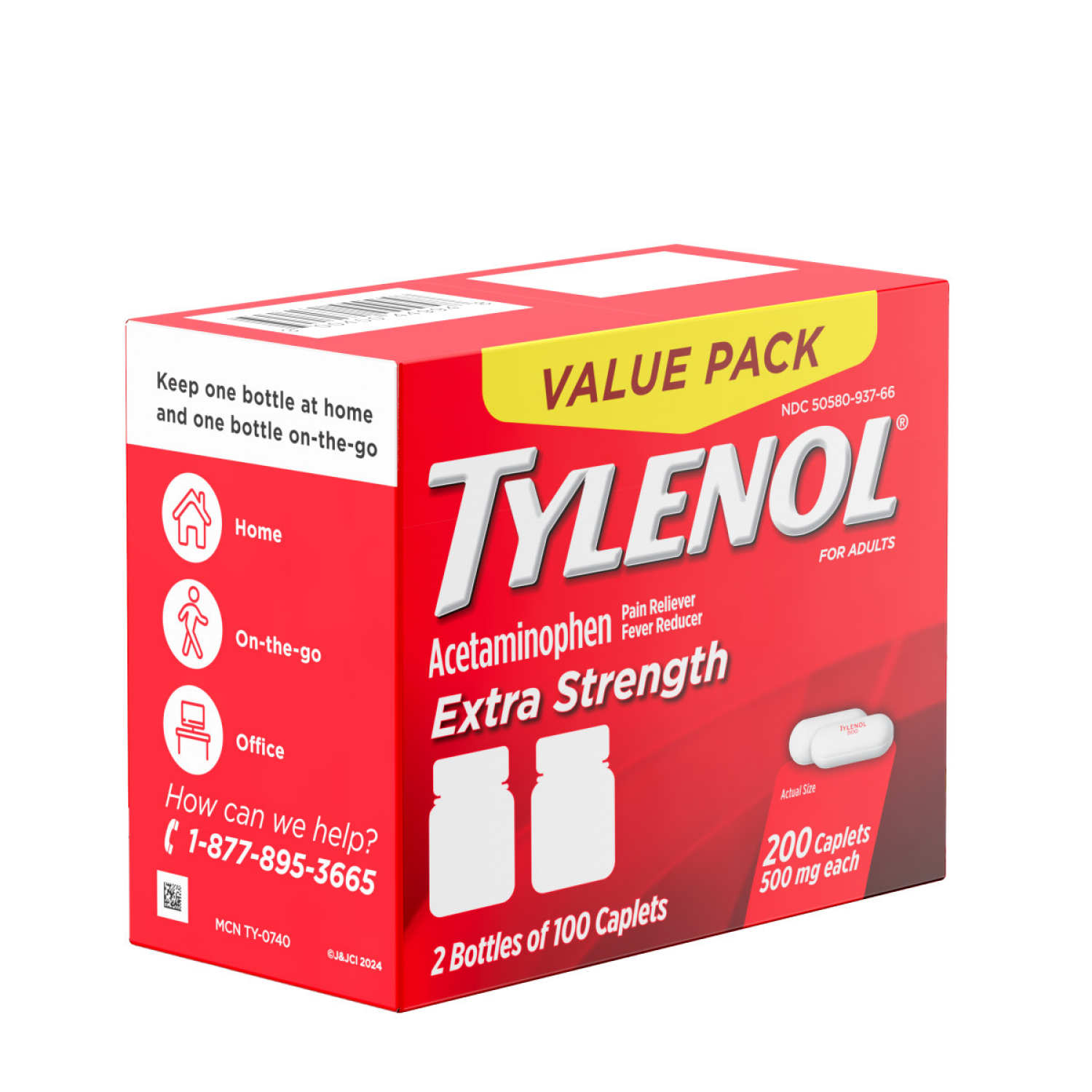 slide 2 of 8, Tylenol Extra Strength Caplet 2x100ct, 100 ct