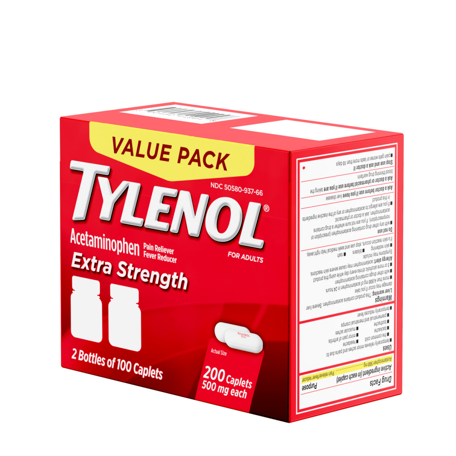 slide 5 of 8, Tylenol Extra Strength Caplet 2x100ct, 100 ct