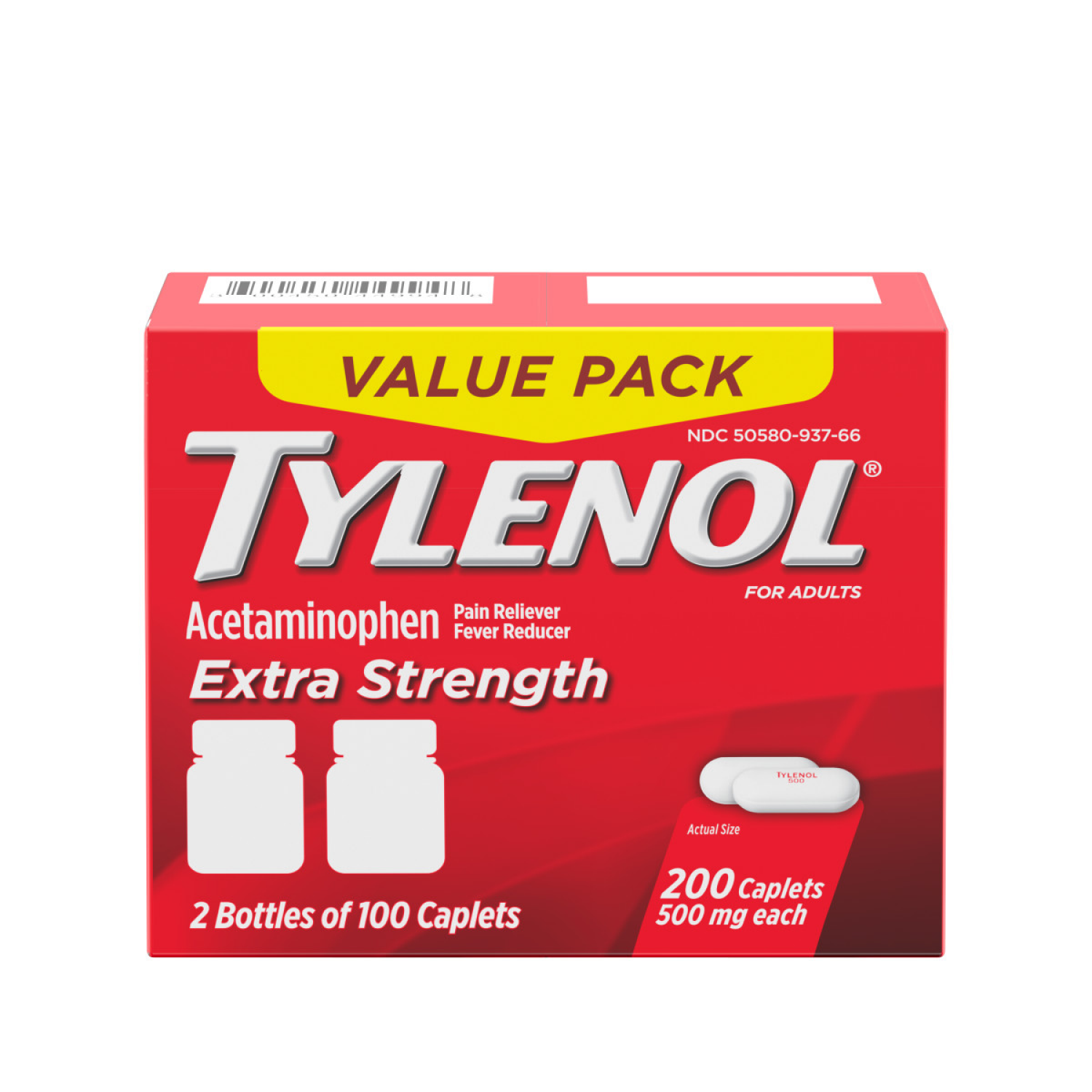 slide 1 of 8, Tylenol Extra Strength Caplet 2x100ct, 100 ct