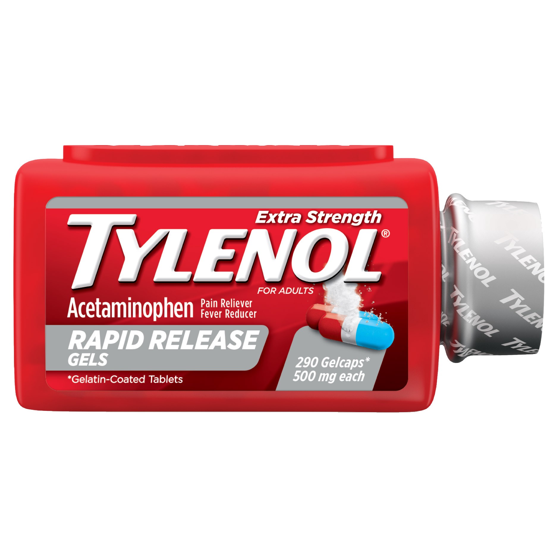 slide 1 of 2, Tylenol Extra Strength 500 mg Rapid Release Gelcaps, 290 ct, 