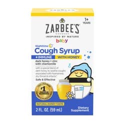 Zarbee's Naturals Baby Nighttime Cough Syrup + Immune, Natural Honey Taste 2 Fl. Oz