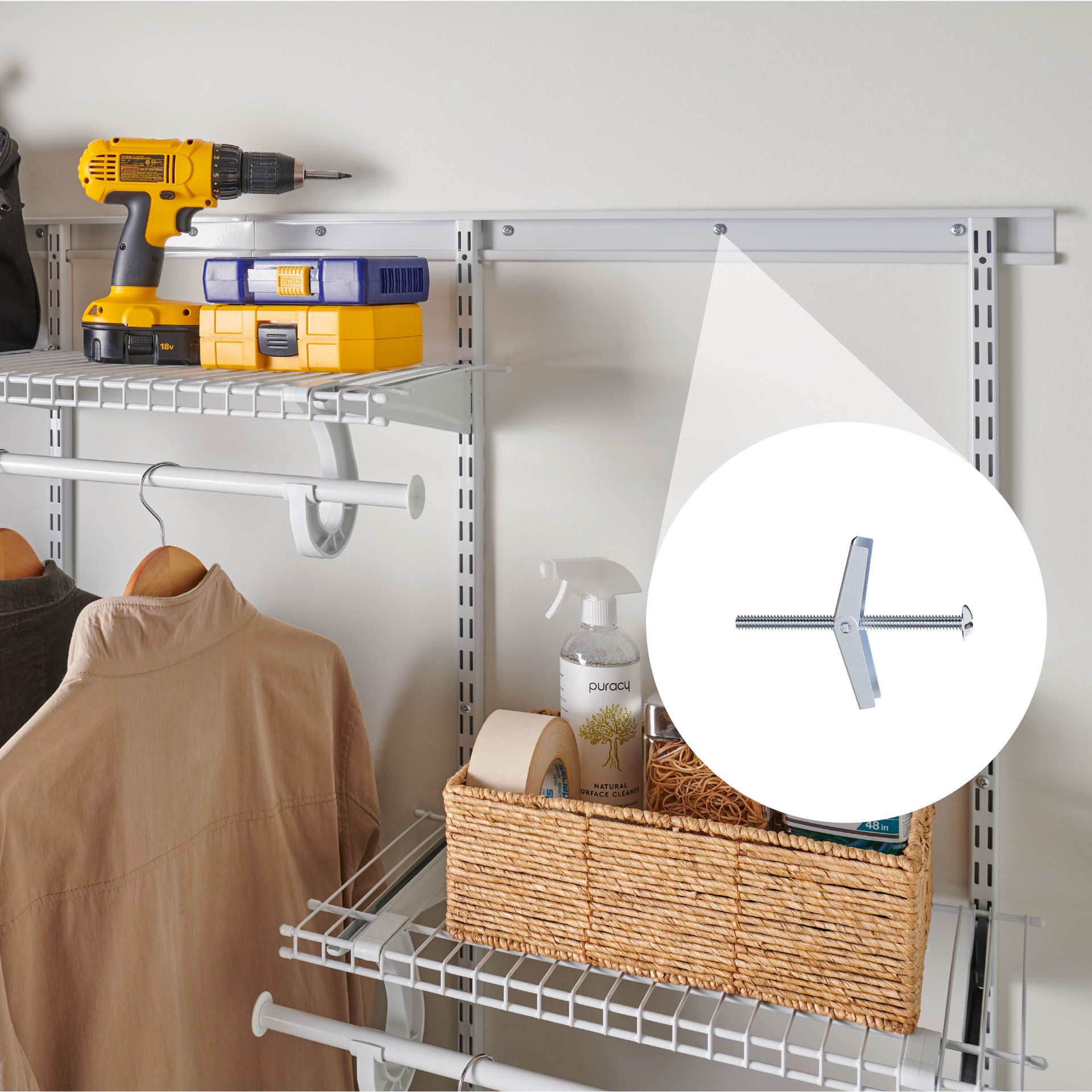 slide 3 of 6, ClosetMaid ShelfTrack 5-Pack 0.5-in Chrome Adjustable Mount Steel Back Clip, 1 ct