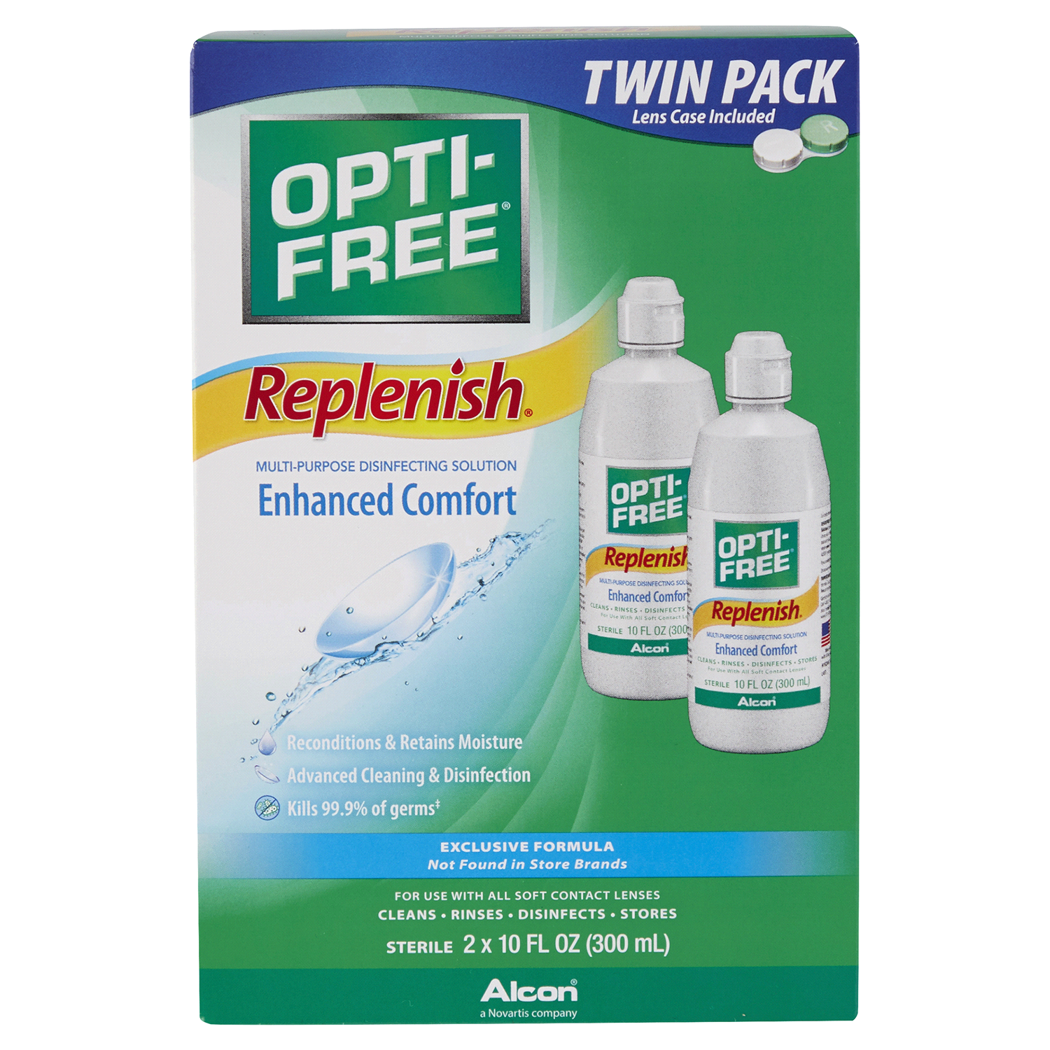 slide 1 of 3, Opti-Free Replenish Multi-Purpose Enhanced Comfort Twin Pack Disinfecting Solution 2 - 10 fl oz Bottle, 2 ct