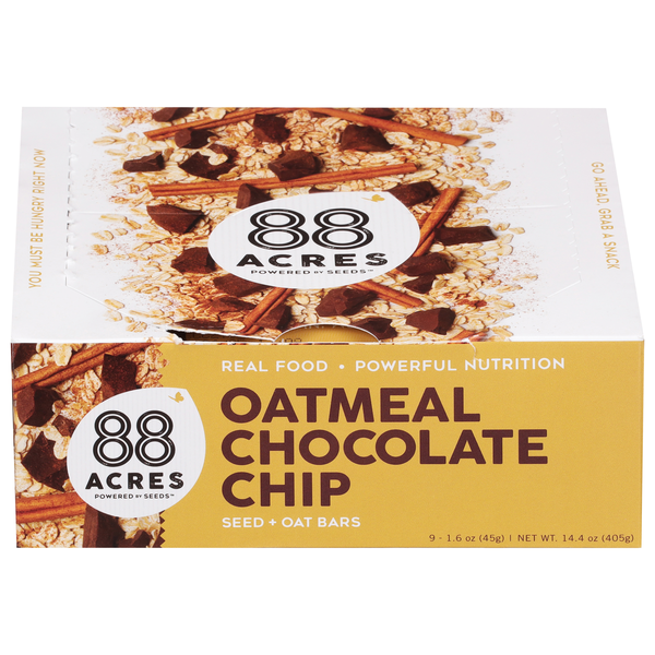 slide 1 of 1, 88 Acres Oatmeal Chocolate Chip Seed + Oat Bars 9 - 1.6 oz Bars, 9 ct