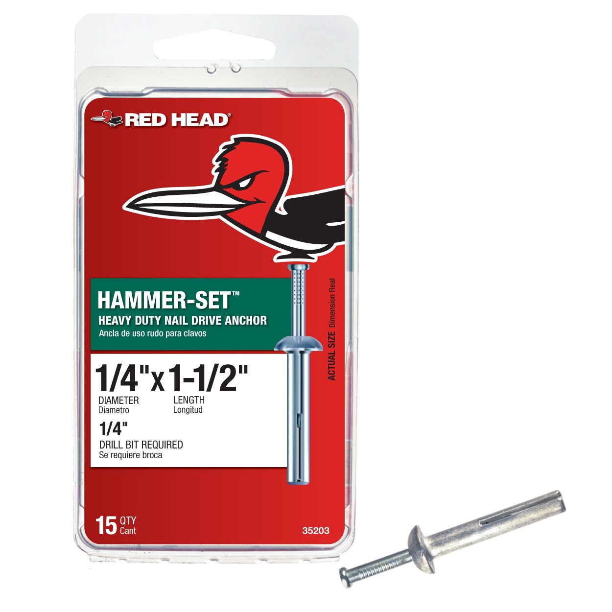 slide 6 of 6, Red Head Hammer-Set 1/4-in x 1-1/2-in Nail-Drive Anchors 15-Pack, 1 ct