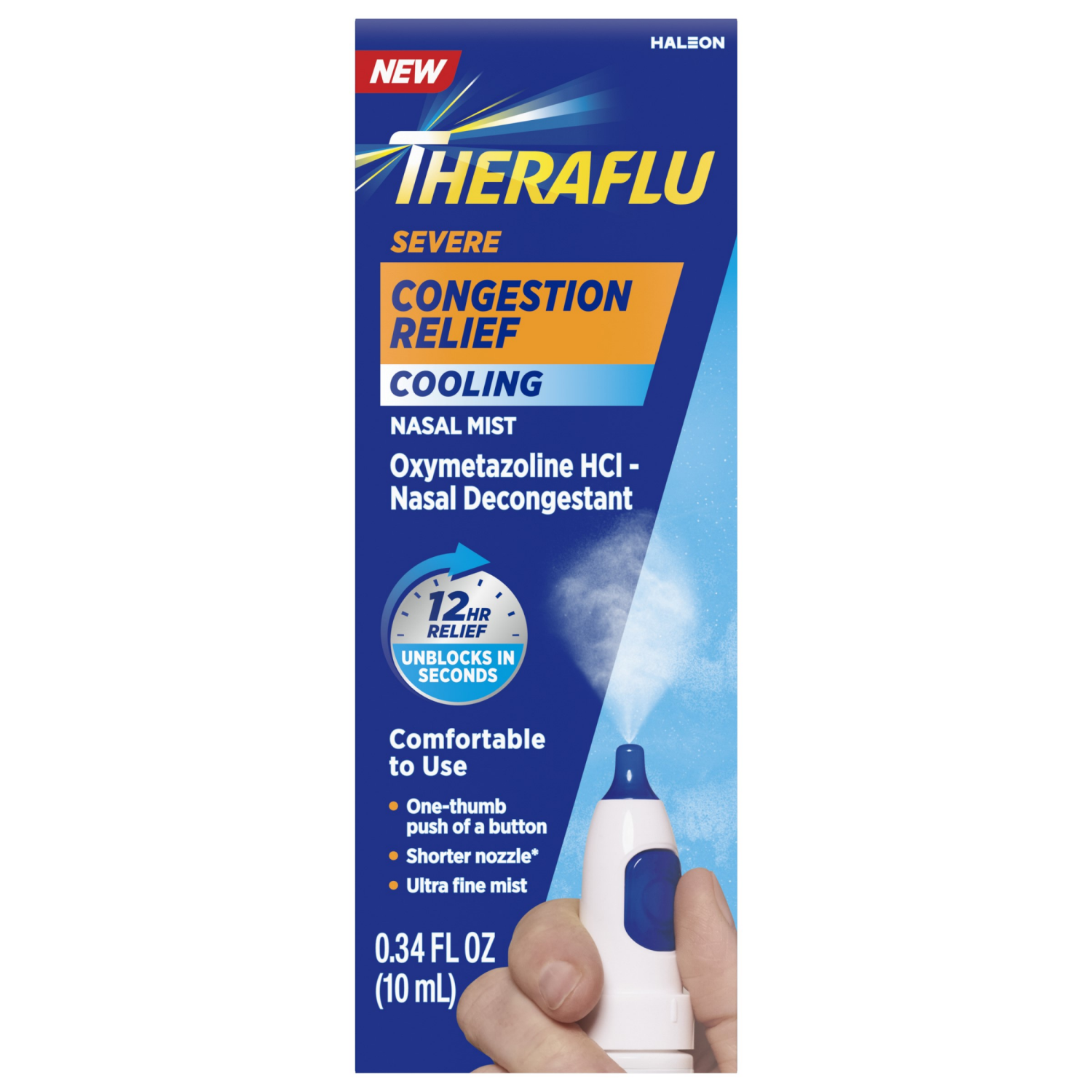slide 1 of 5, Theraflu Severe Congestion Relief Cooling Nasal Mist, 0.34 fl oz