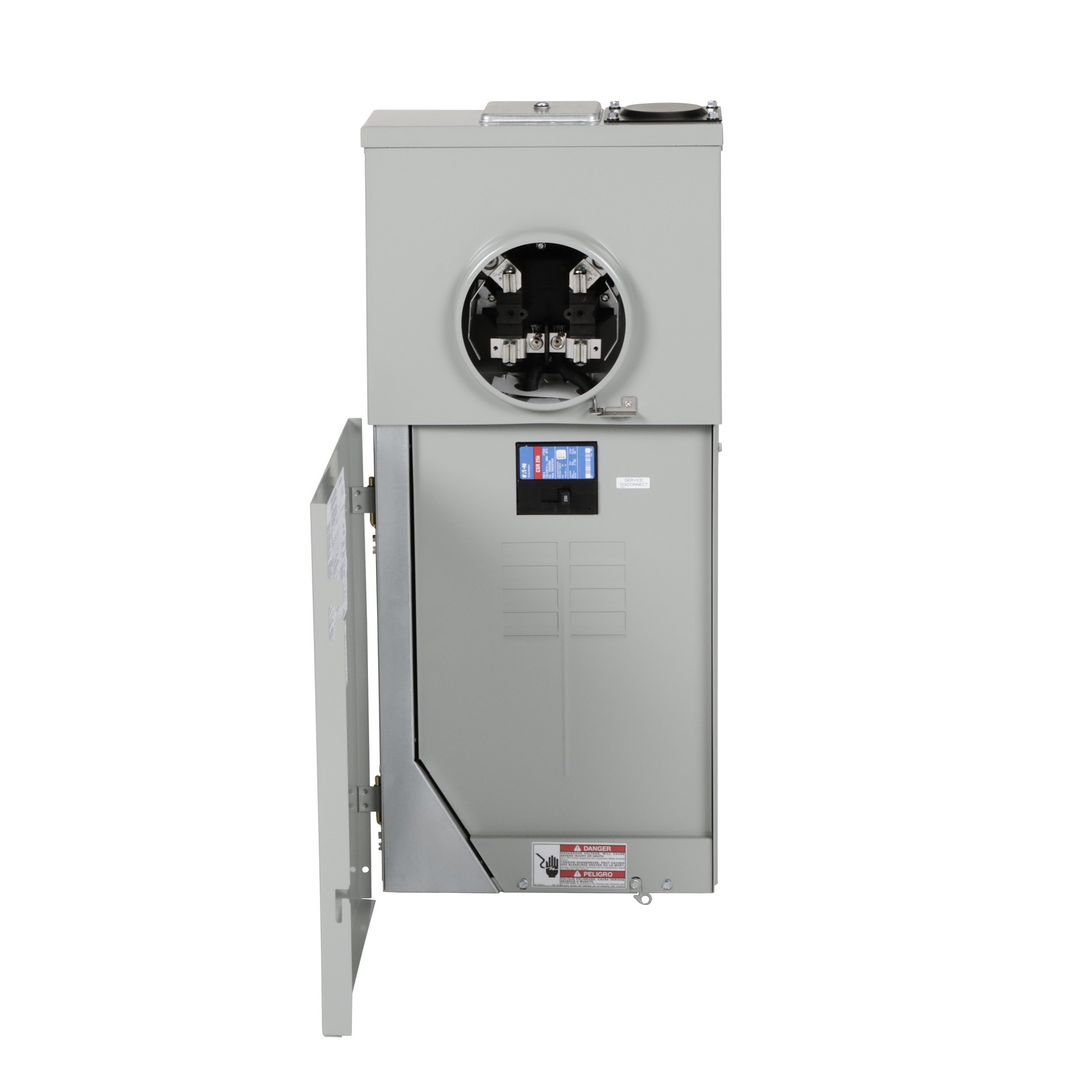 slide 1 of 6, Eaton Type BR 200 -Amp 8 -Spaces 16 -Circuit Outdoor Main Breaker Meter Combo Load Center, 1 ct