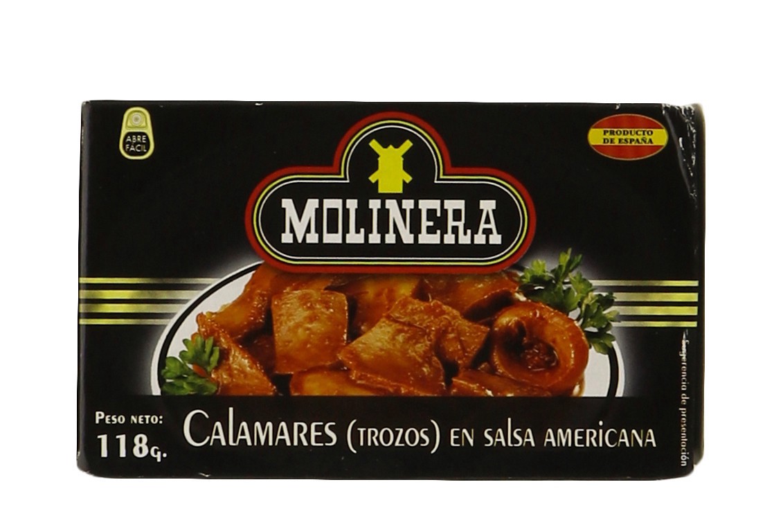 slide 1 of 1, Molinera Calamar En Salsa Americano (Squid Pieces In Sauce), 4.5 oz