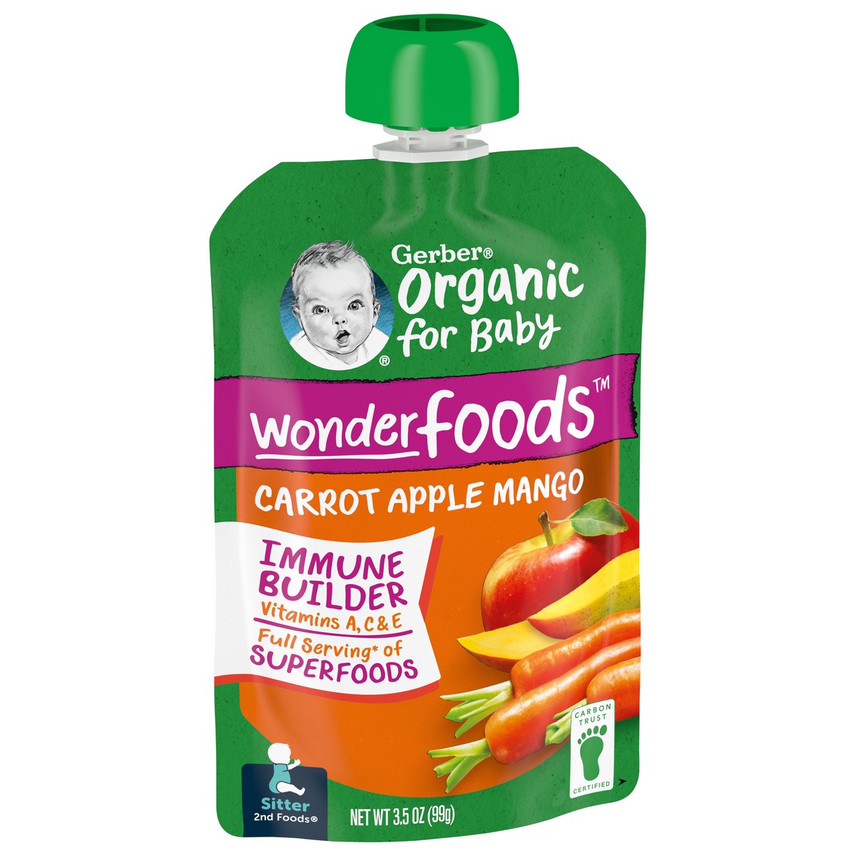 slide 8 of 9, Gerber Organic Carrot Apple Mango Baby Food Pouch, 3.5 oz