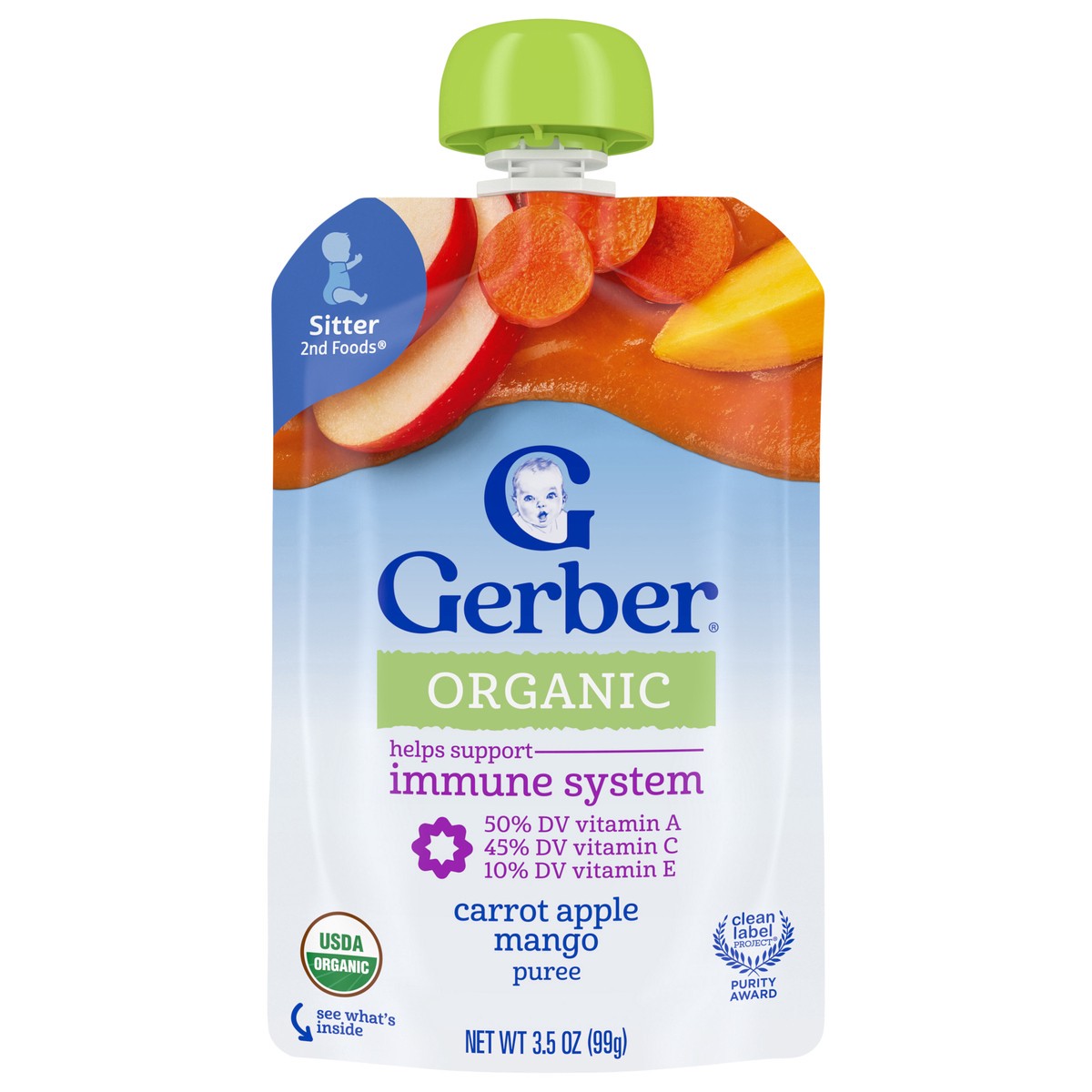 slide 1 of 9, Gerber 2nd Foods Baby Food Organic for Baby Wonder Foods Baby Food\, Carrot Apple Mango\, 3.5 oz Pouch, 3.5 oz