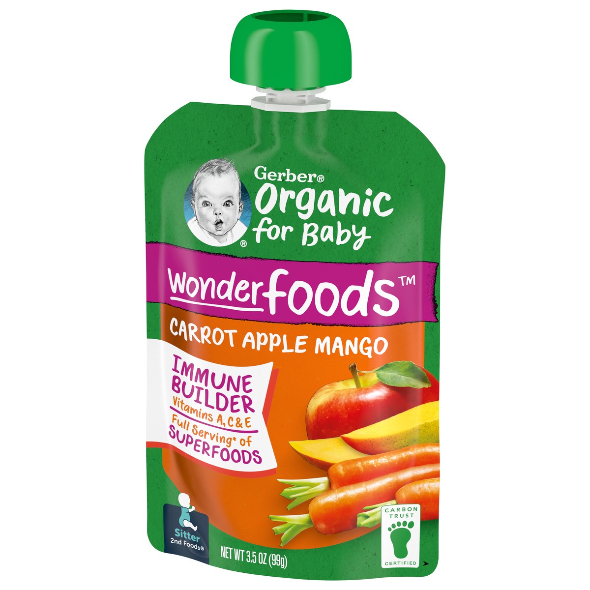 slide 6 of 9, Gerber Organic Carrot Apple Mango Baby Food Pouch, 3.5 oz