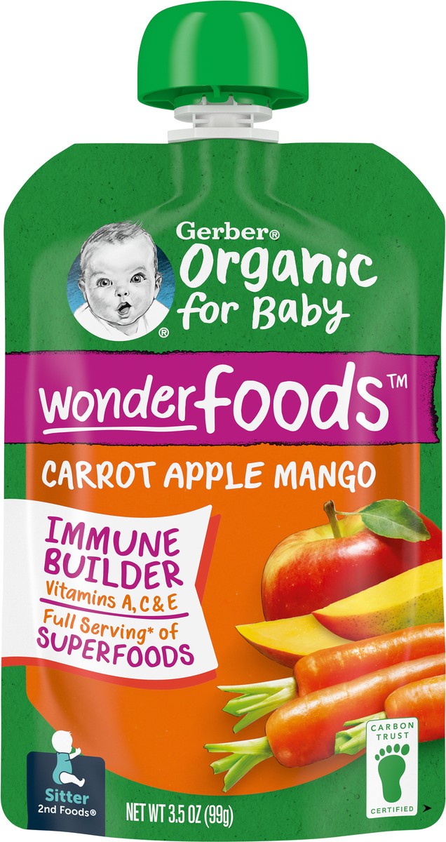 slide 5 of 9, Gerber Organic Carrot Apple Mango Baby Food Pouch, 3.5 oz