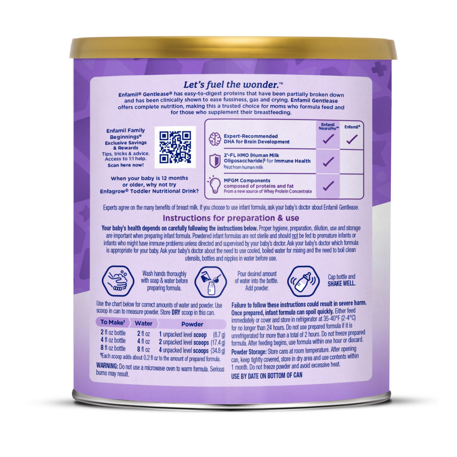 slide 7 of 8, Gentlease Baby Formula, Reduces Fussiness, Gas, Crying and Spit-up in 24 hours, DHA & Choline to support Brain development, Value Powder Can, 19.9 Oz, 19.9 oz