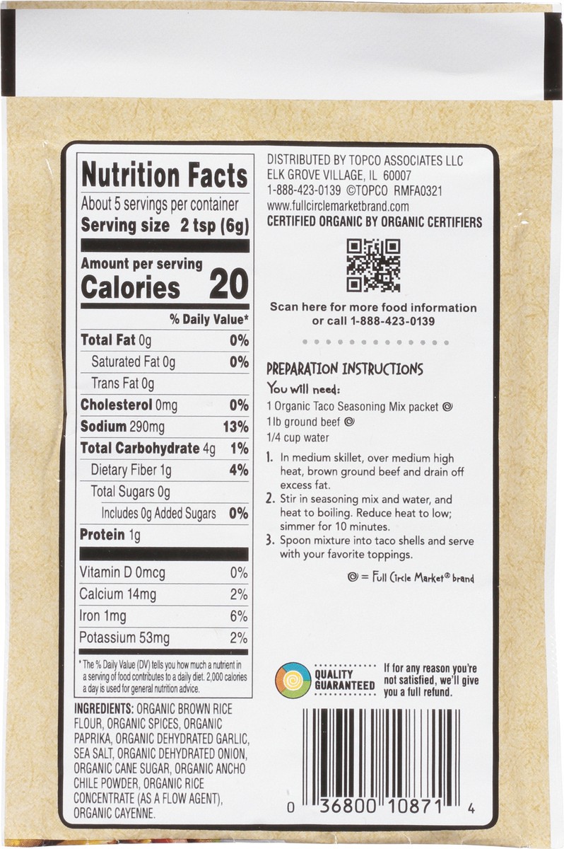 slide 16 of 18, Full Circle Market Organic Mild Taco Seasoning Mix - 1 oz, 1 oz