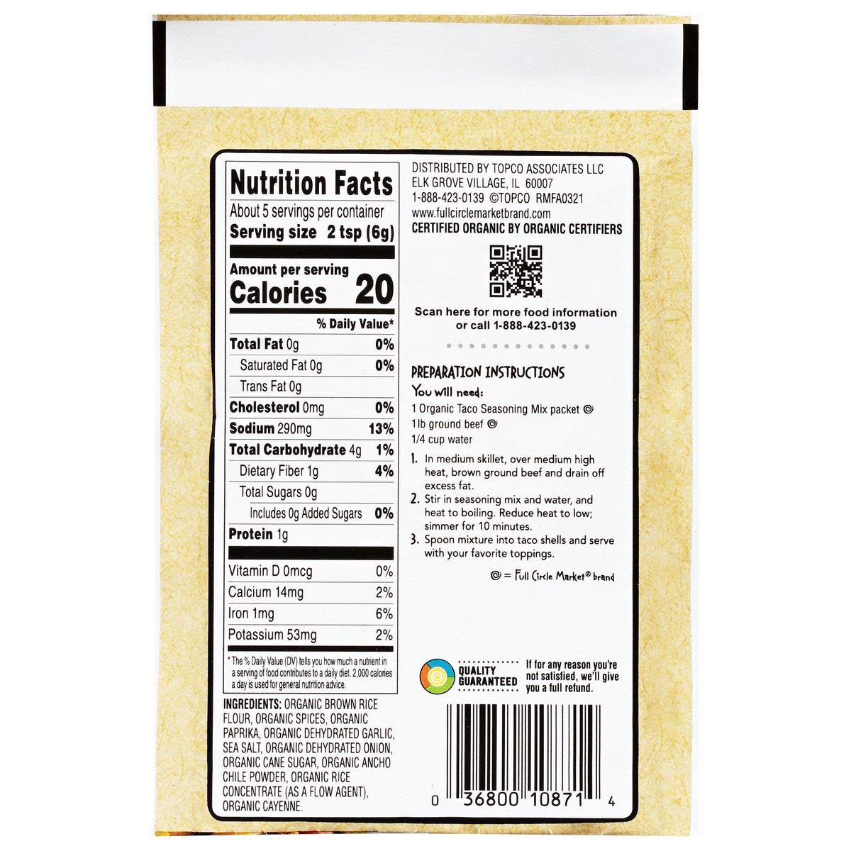 slide 6 of 18, Full Circle Market Organic Mild Taco Seasoning Mix - 1 oz, 1 oz